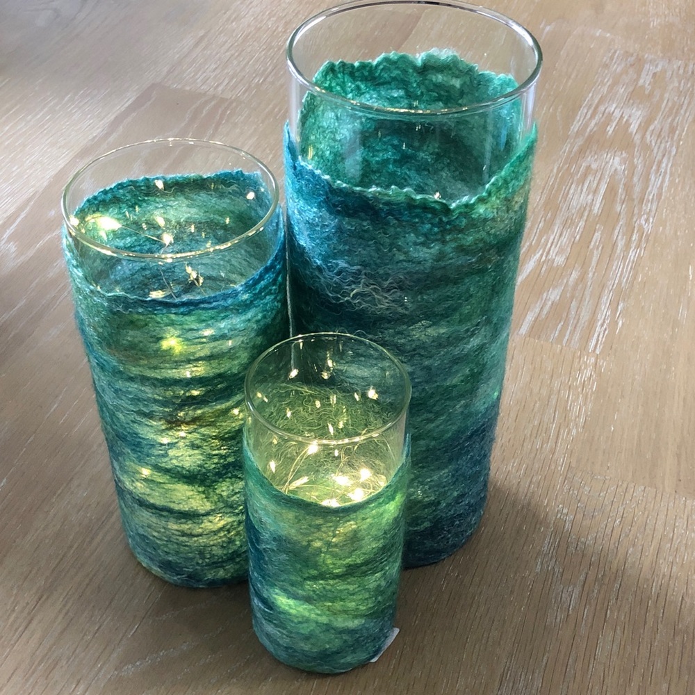 Set of Three Hand Felted Hurricane Lamps